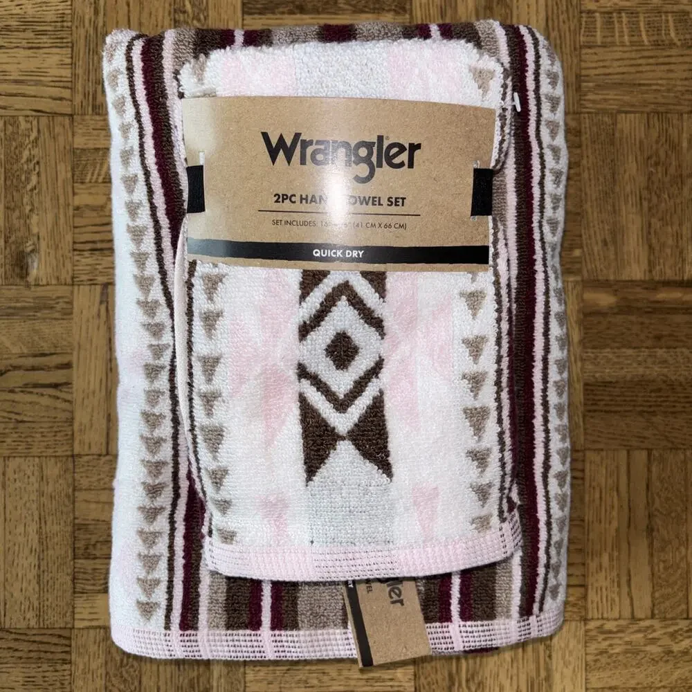 Wrangler Westmount Brown Pink Aztec Western Cowboy 2 Bath & 2 Hand Towel New